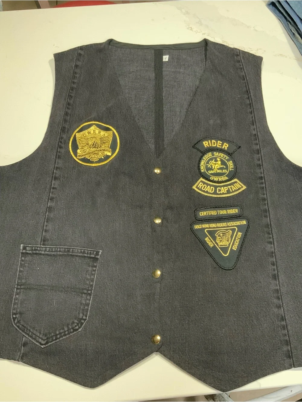 VTG Motorcycle Black Rider Vest with Gold Embroidered Patches